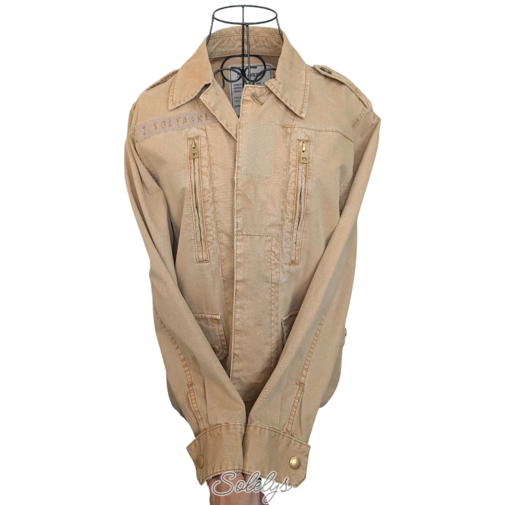 Zadig & Voltaire Kid Good Vibes Stretch Khaki Tan Cotton Utility Jacket Small - Picture 7 of 11